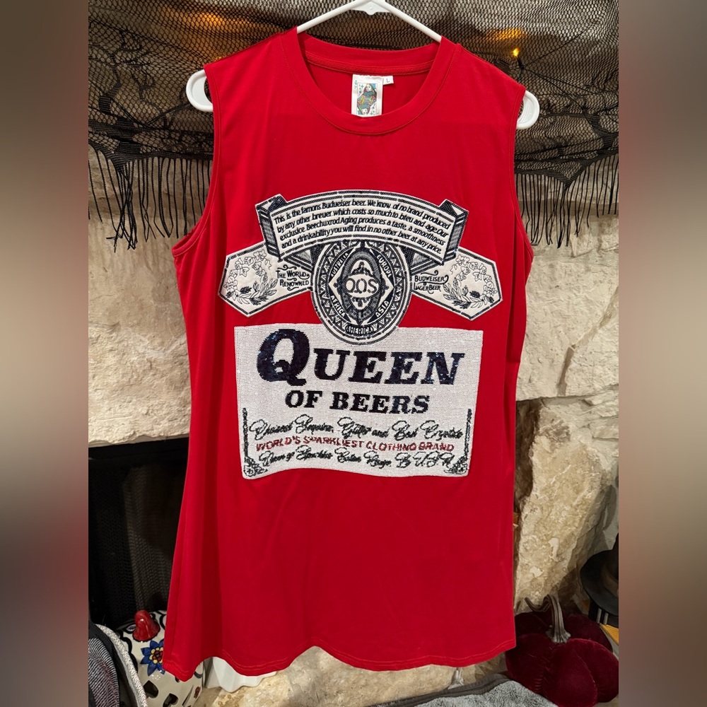 Queen of Sparkles "Queen of Beers" Red Sleeveless Dress
